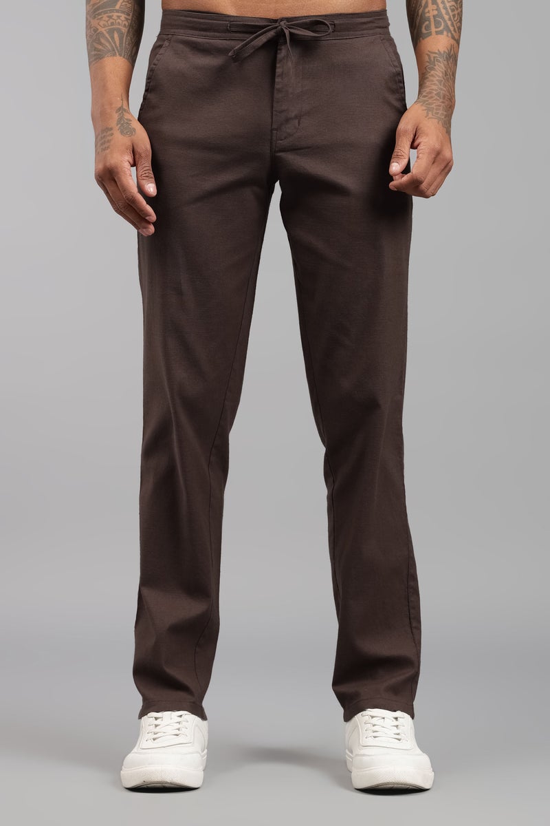 FABRIPPLE Men's Brown Linen Trouser - Image 1